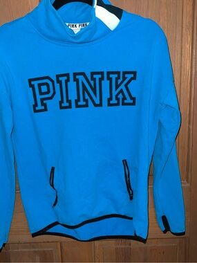 PINK Victoria's Secret Blue Pullover Hoodie with Black Logo